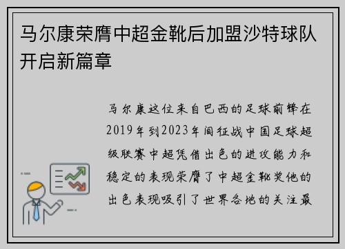 马尔康荣膺中超金靴后加盟沙特球队开启新篇章